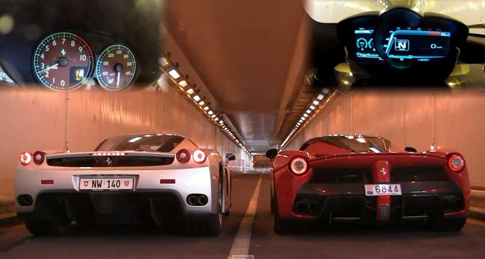 うるせーw　ラ・フェラーリとエンツォフェラーリがトンネル内で空吹かし対決